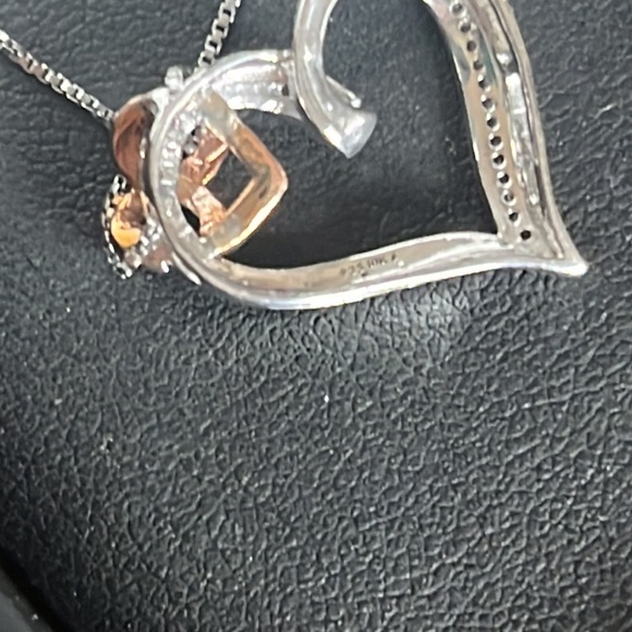 Diamond Interlocking Infinity Tilted Heart Pendant Sterling Silver&10K Rose Gold - Picture 3 of 4